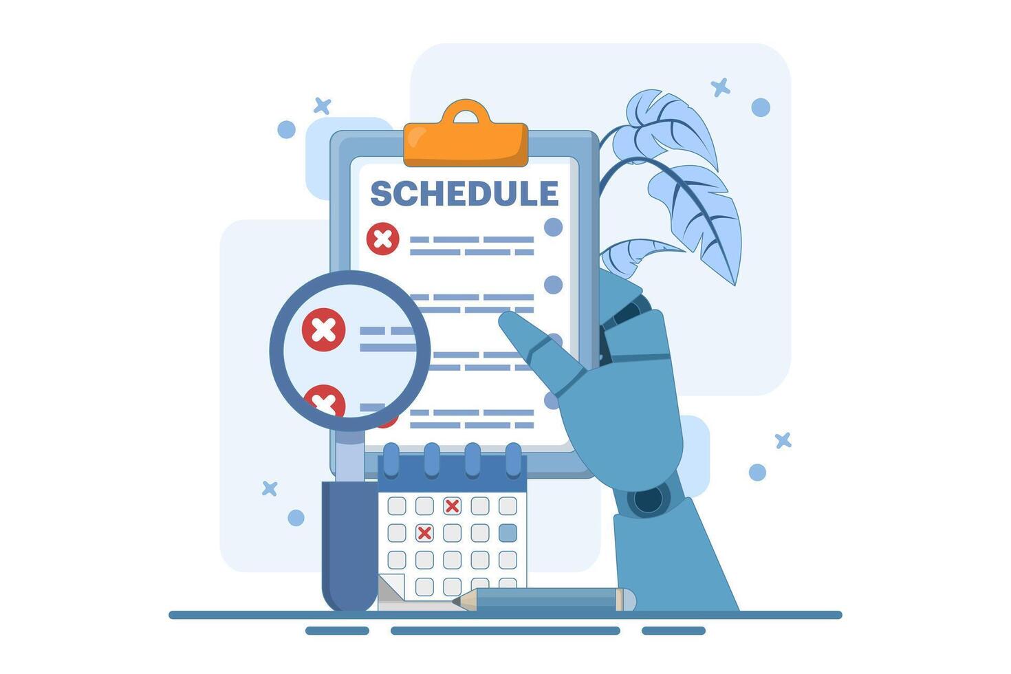 Rejected schedule concept. Schedule board with cross, reject or cancel symbol. Deadline, time management concept. icon in minimalist cartoon style. Flat design illustration. vector