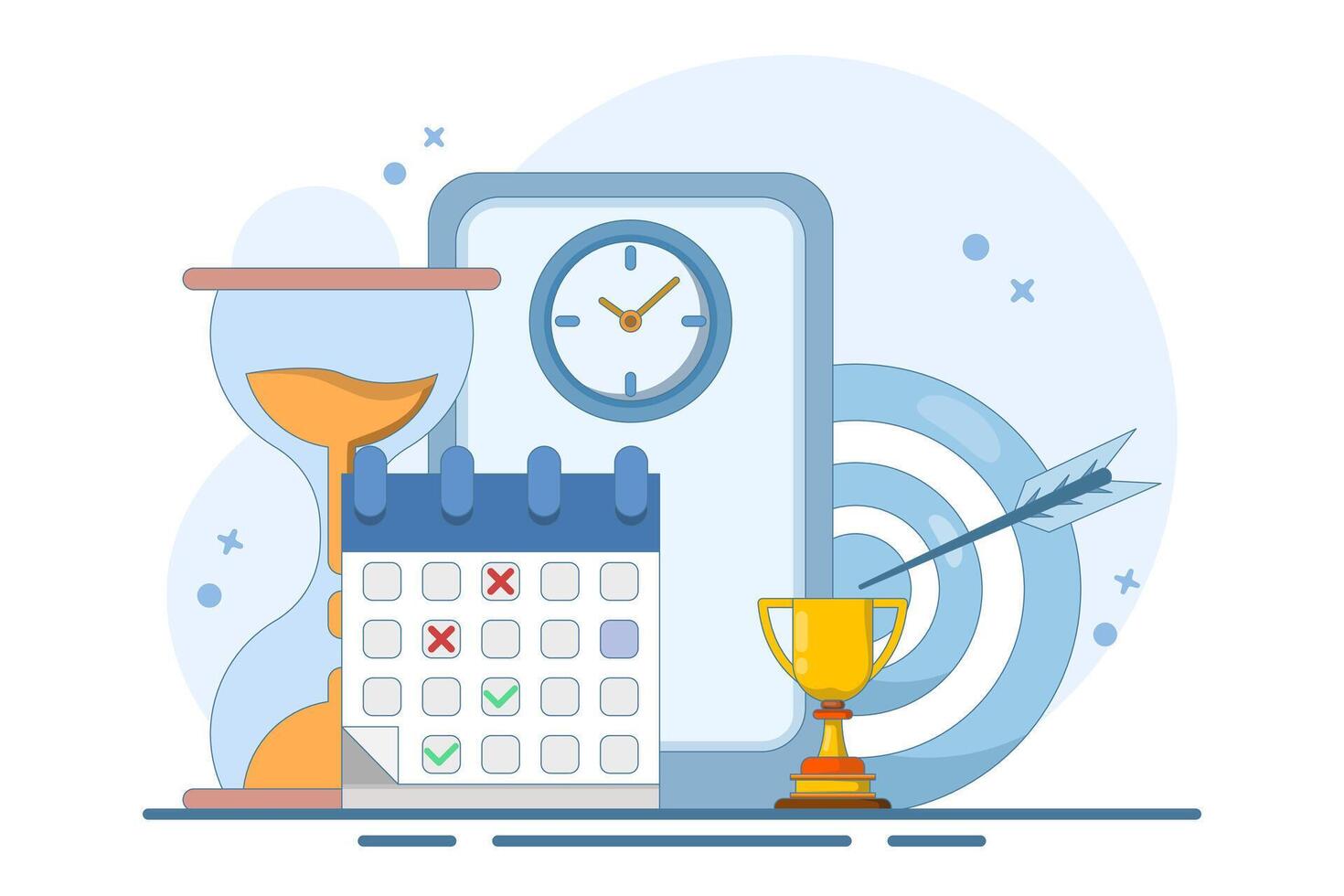 Self-Discipline and Motivation Implementation Concept. Time management, self-management, self-control, target, productivity metaphor. Modern flat cartoon style. Flat illustration vector
