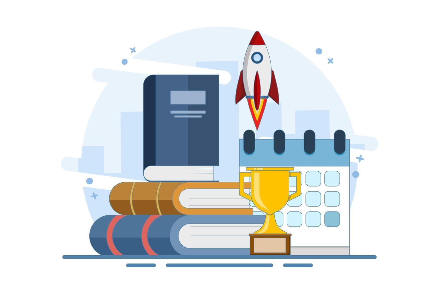 Self-development concept. Skills improvement. Self-study, online education, e-books, distance learning. Goal achievement. Modern flat cartoon style. Flat design illustration vector