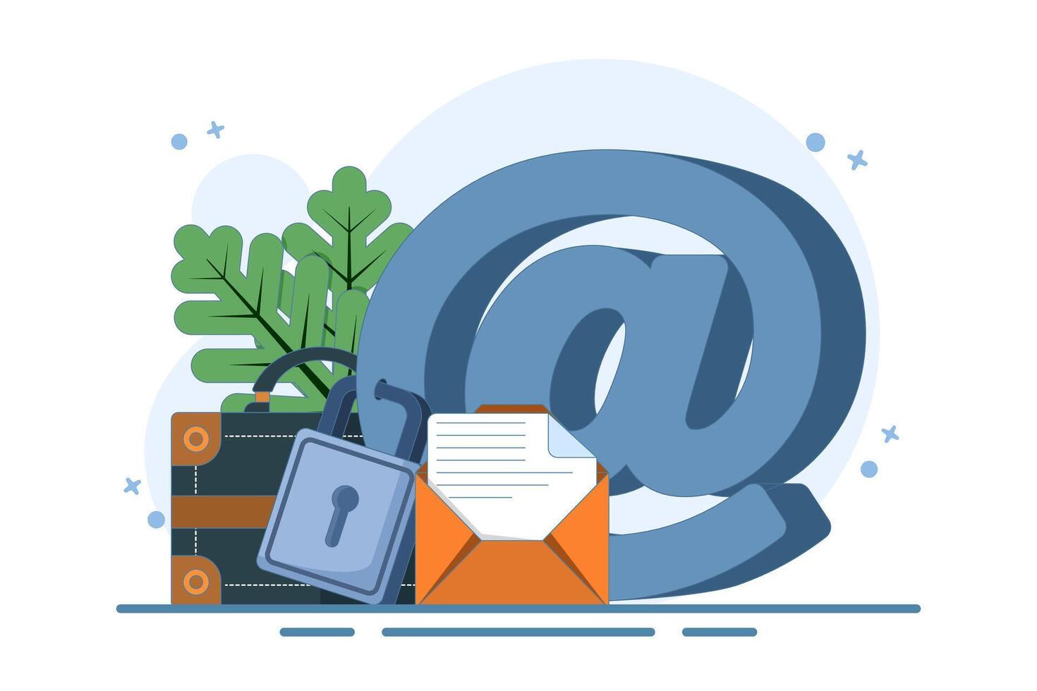 Strong padlock security concept on email symbol. Email security protection, security system to protect against cyber attacks, spam or data leaks, data encryption technology. Flat design illustration. vector