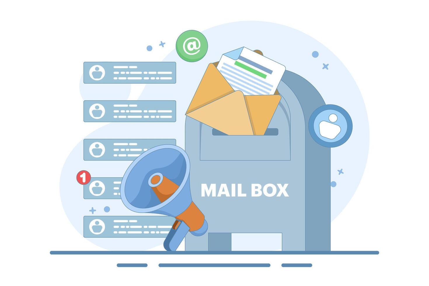 Mailbox Concept with new message notification icon, email marketing, Online business strategy, Advertising, Email newsletter, sending messages, marketing materials. Design illustration. vector