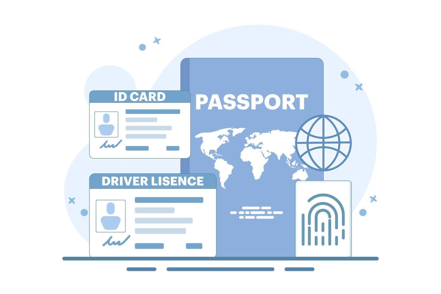 Smart ID Card Concept. Digital passport and driving license. Electronic ID card. Screen templates for smart phones, landing pages, templates, ui, web, mobile apps, posters, banners. vector