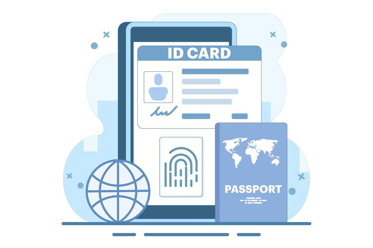 Smart ID Card Concept. Digital passport and driving license. Electronic ID card. Screen template for smart phone, landing page, template, ui, web, mobile app, poster, banner. flat design. vector