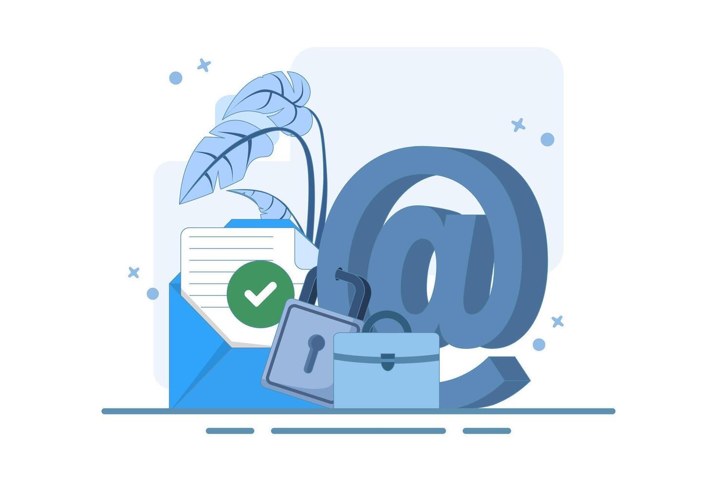 Strong padlock security concept on email symbol. Email security protection, security system to protect against cyber attacks, spam or data leaks, encryption technology. vector