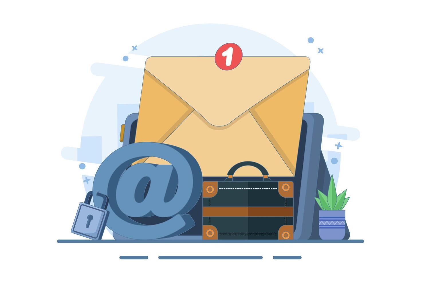 Strong padlock security concept on email symbol. Email security protection, security system to protect against cyber attacks, spam or data leaks, data encryption technology. design. vector