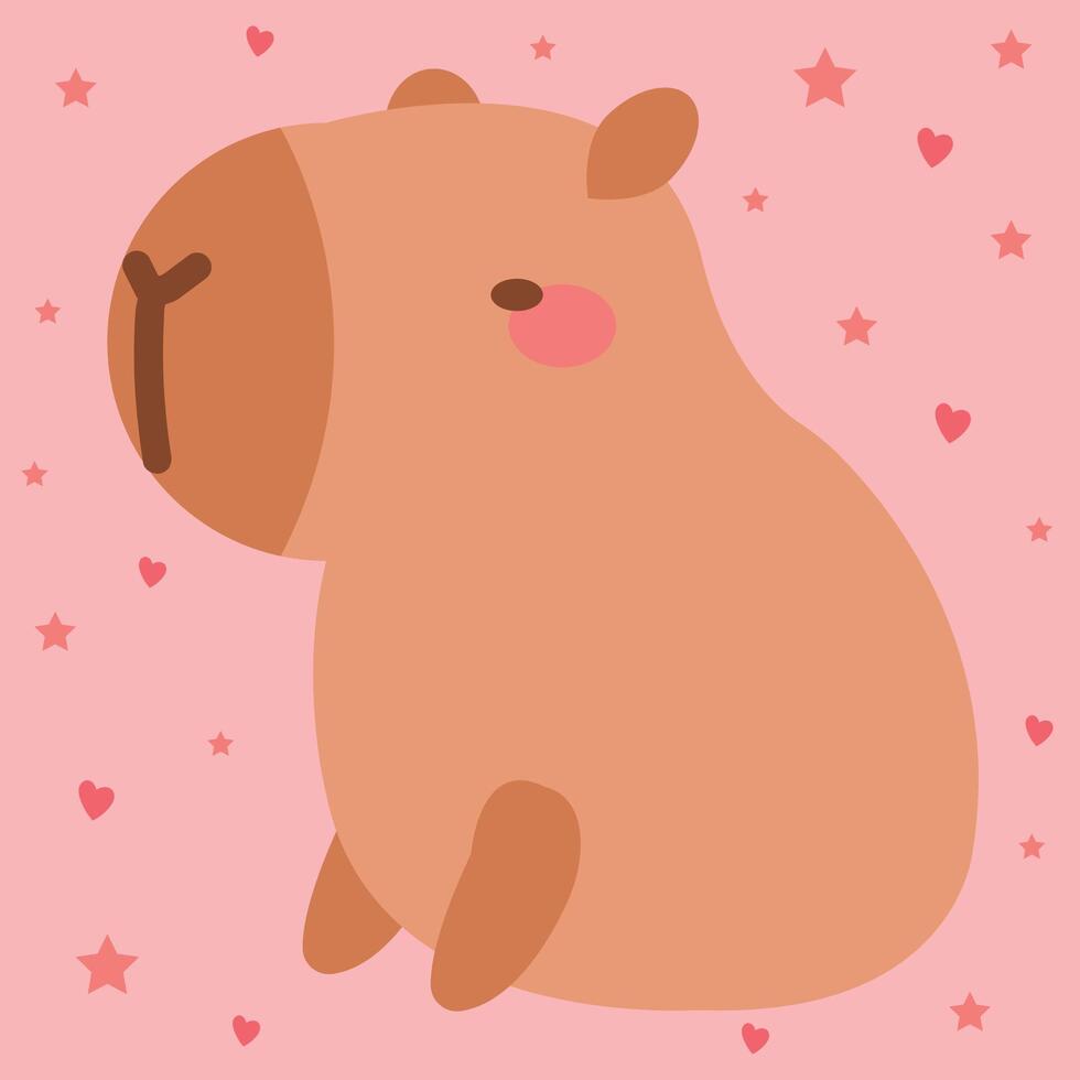 Cute kawaii capybara character on pink tender background cute capybara sitting vector
