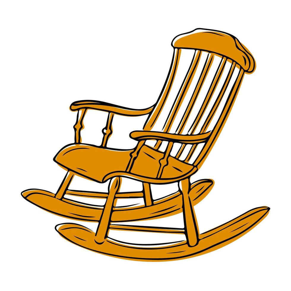 Classic wooden rocking chair in a warm brown tone, illustrated in a traditional and rustic style on a white background vector