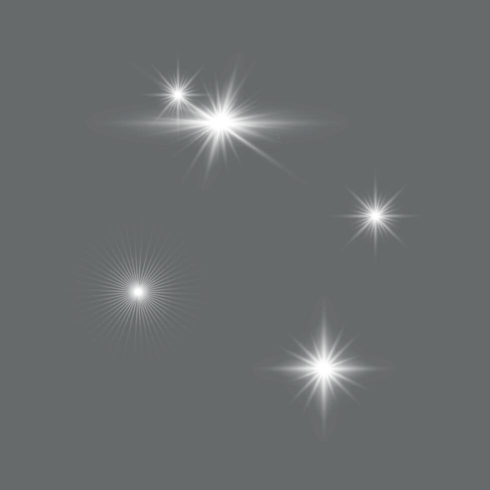 White flashes of light and bright lights with transparency for overlay on illustration isolated on gray background vector