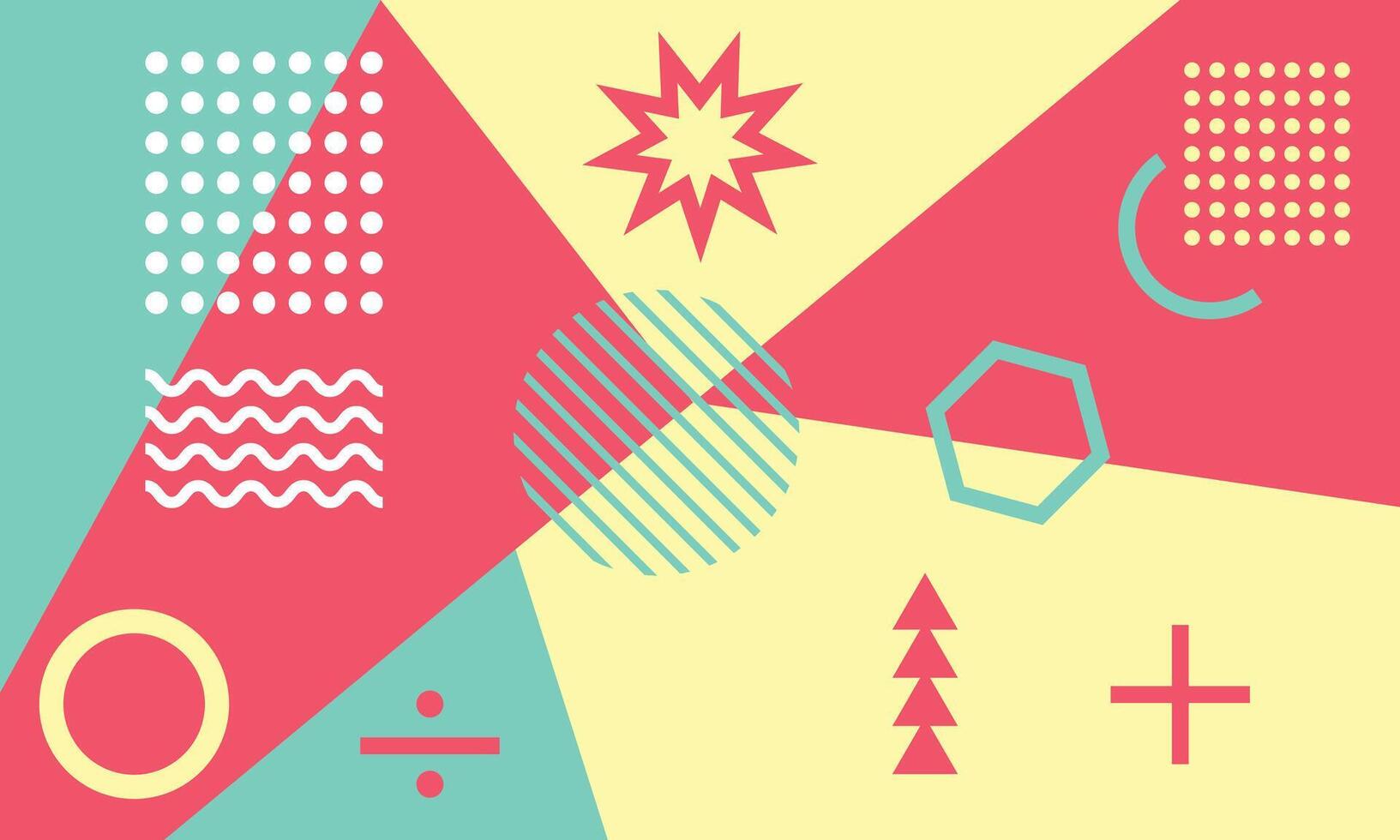 Flat Design Geometric Shapes Background in Memphis Style. Memphis Style Geometric Shapes Background. vector