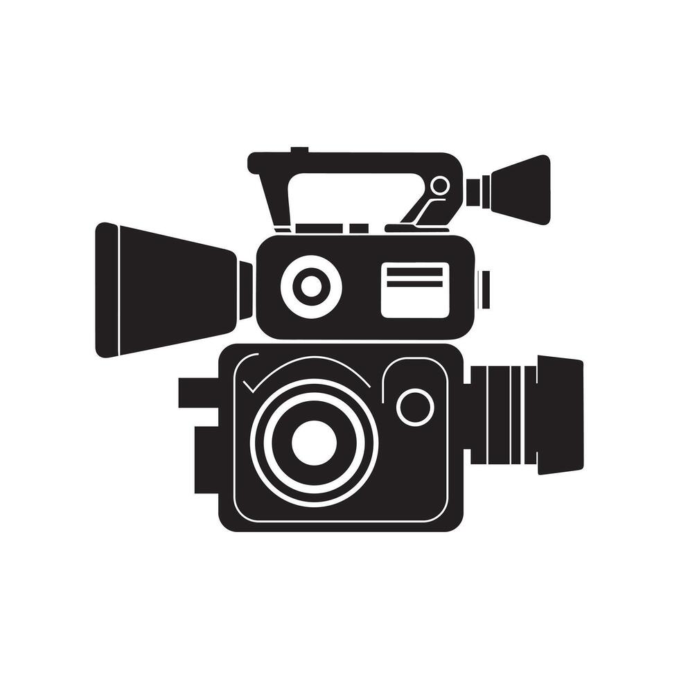 Camera silhouette icon design white background. Movie camera icon. vector