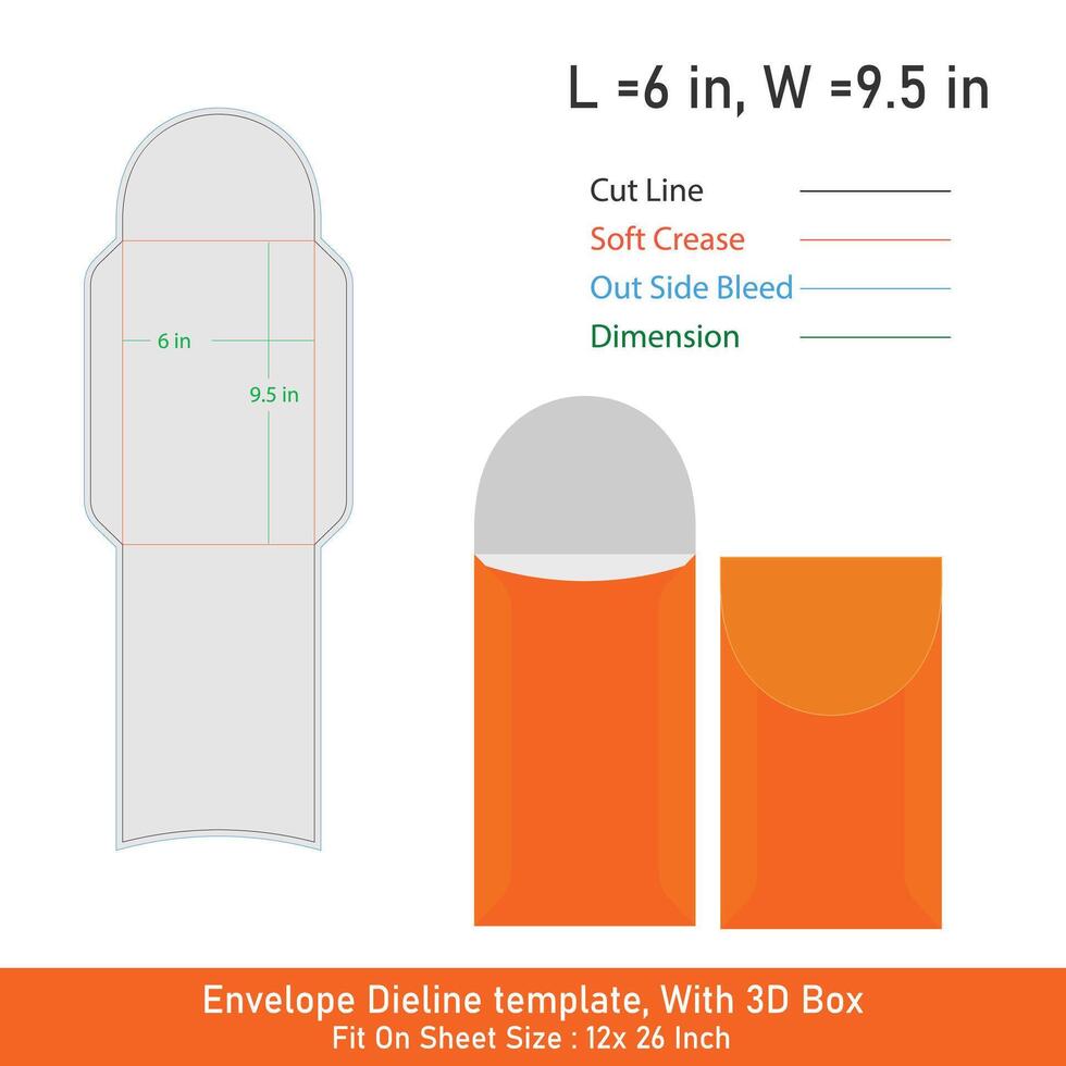 Envelope Die line template with 3D Box, vector