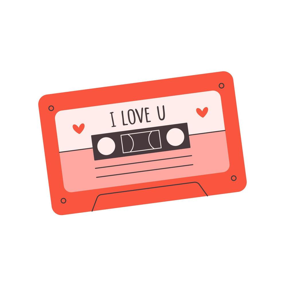 Audio cassette with love songs. Portable music device vector