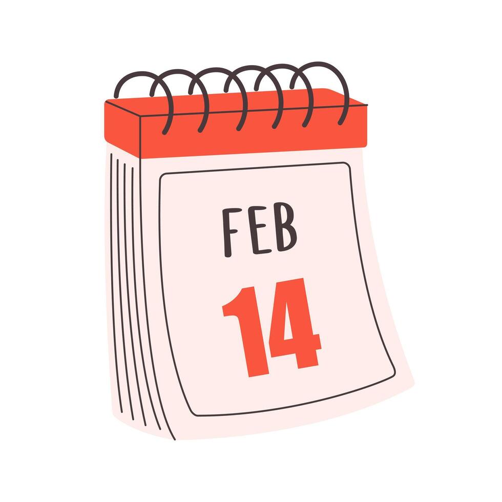 Cute daily calendar with date February 14th. Happy Valentines Day. vector