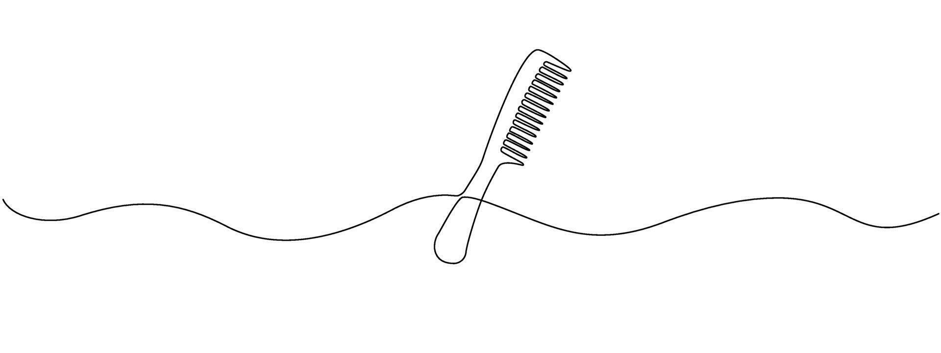 Continuous drawing of comb in simple linear style for symbol , web banner of hair salon. Editable stroke. Doodle style illustration. vector