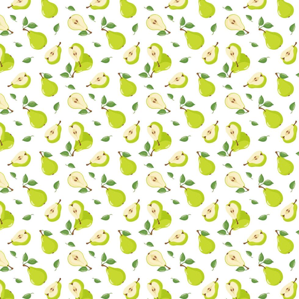 fruit seamless pattern pear with leaves vector