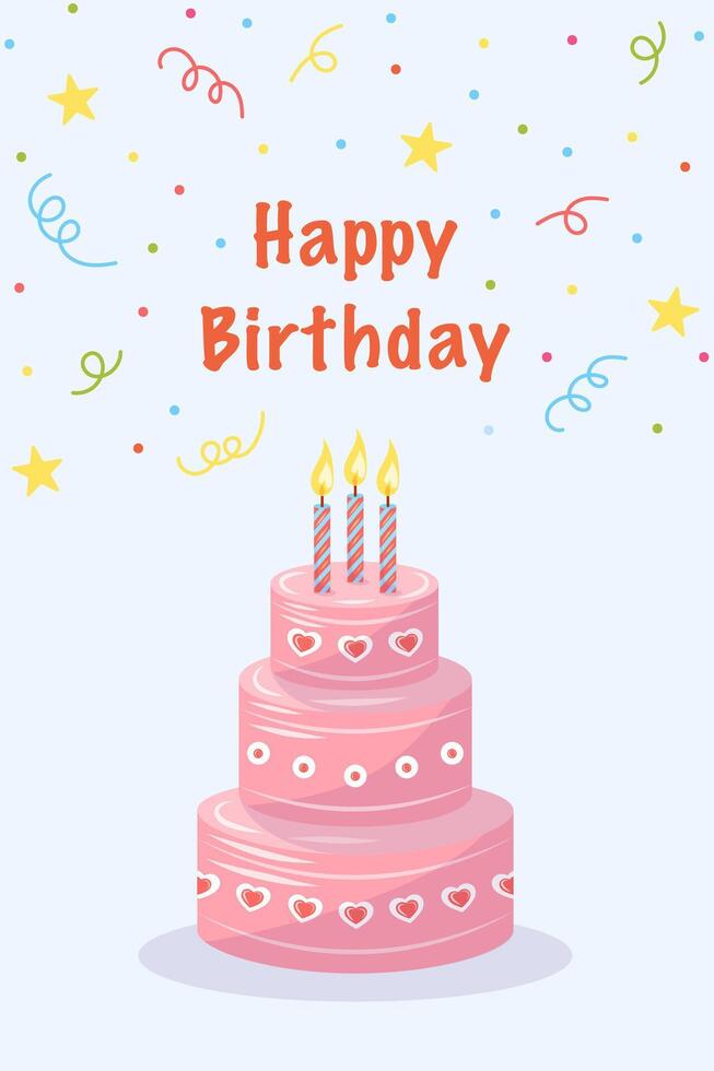 Happy birthday card with cake on blue background vector