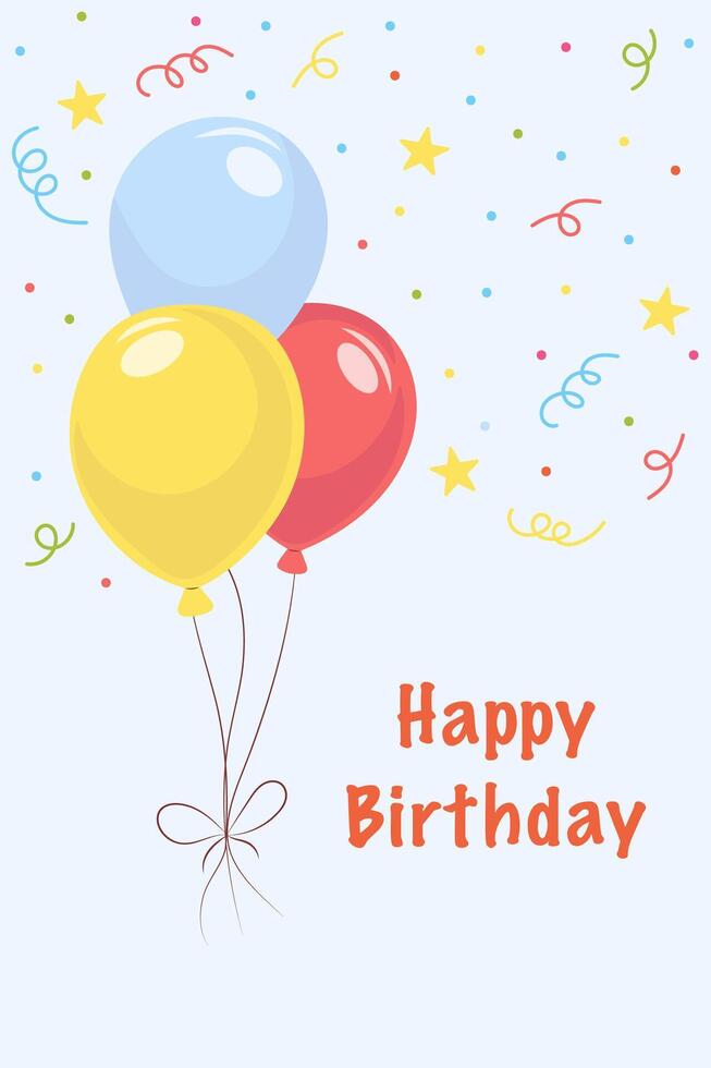 happy birthday card with balloons and lettering on blue background vector