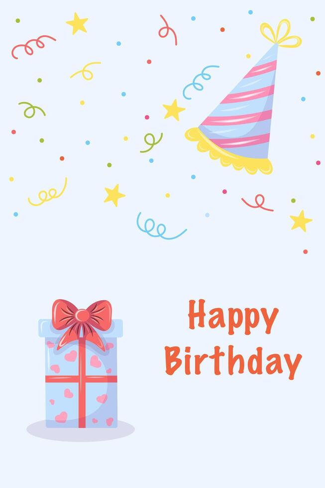 happy birthday card gift on blue background vector