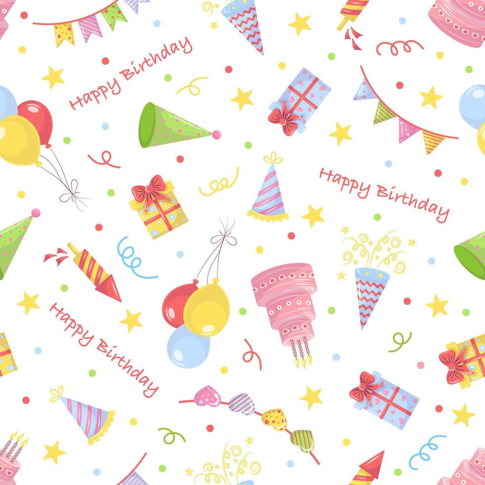 Seamless Happy Birthday Pattern on White Background vector