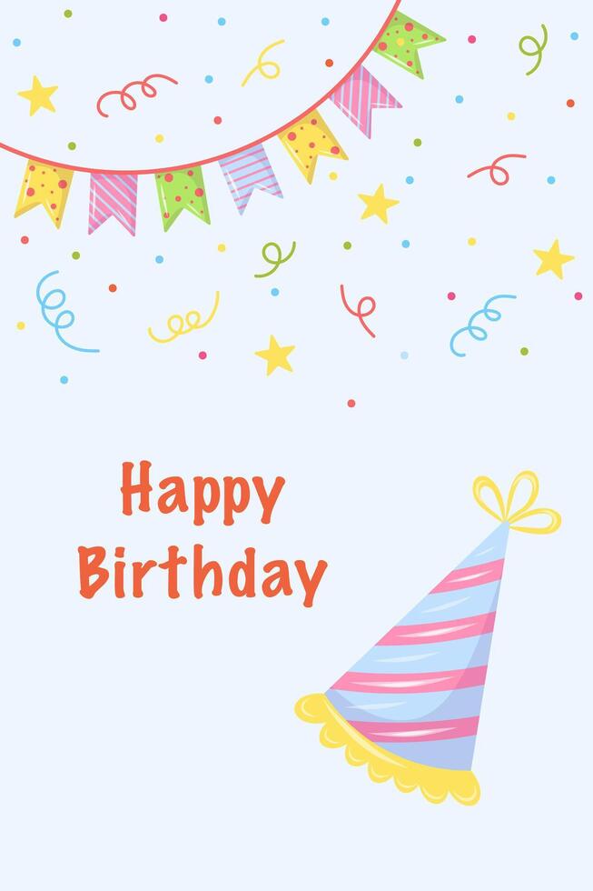 Happy birthday card with flags on blue background vector