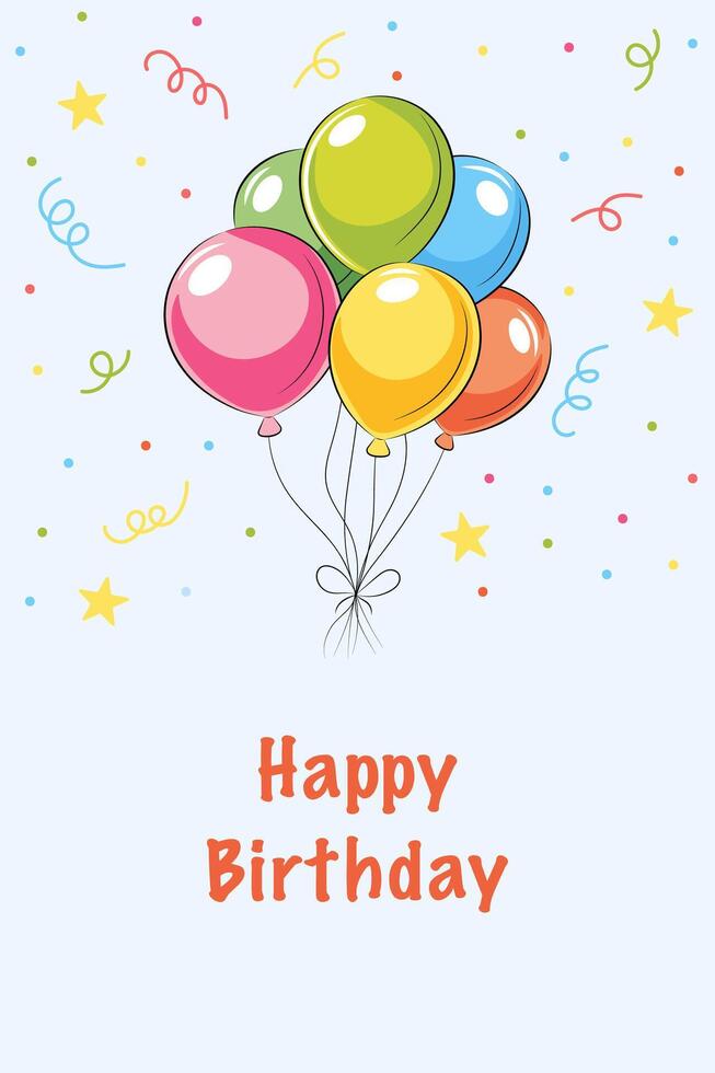 happy birthday card with balloons on blue background vector