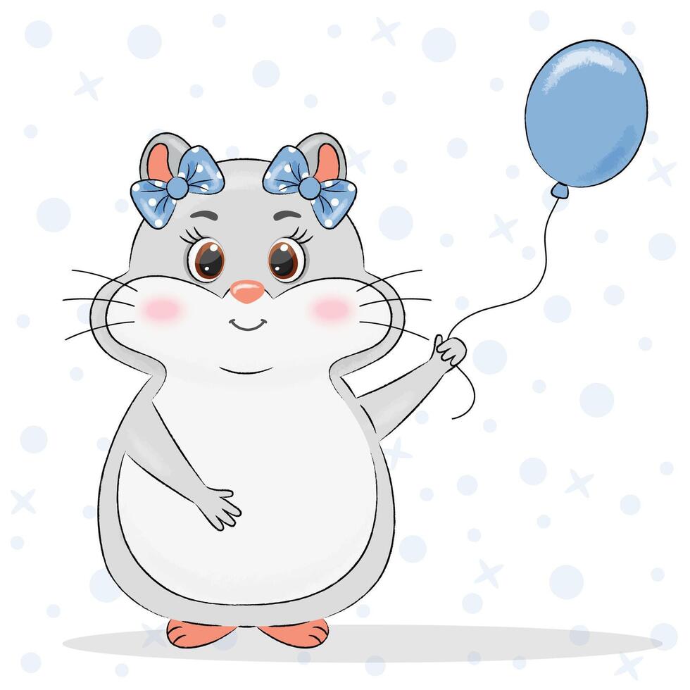 Cute gray hamster with a balloon vector