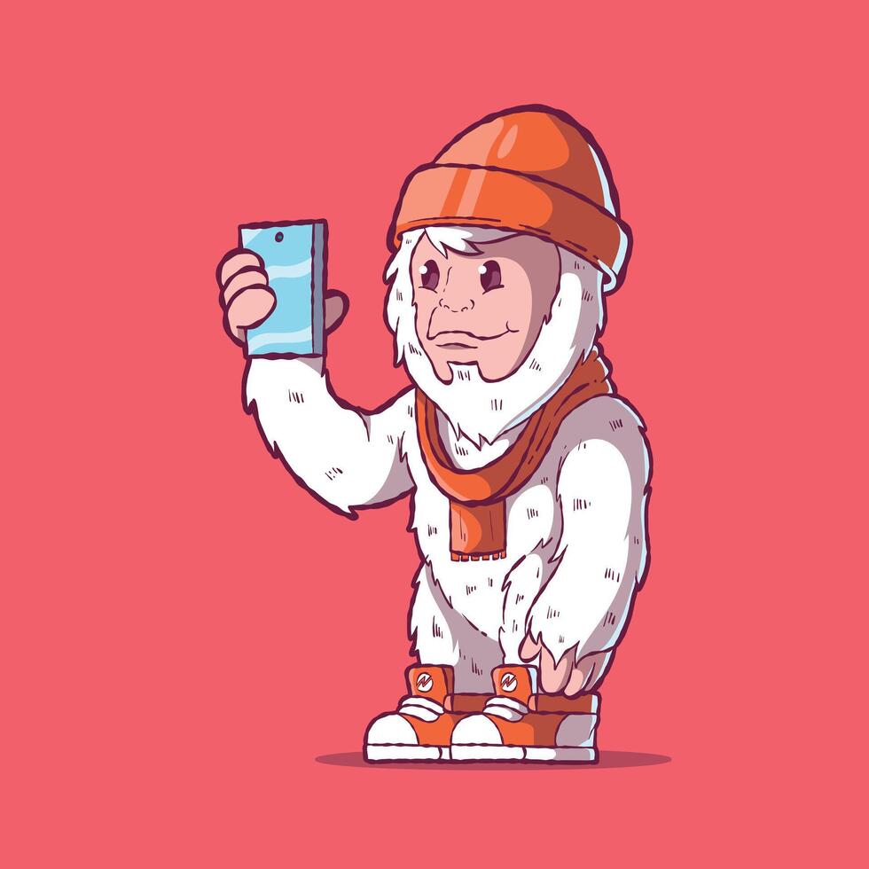A Yeti character taking a selfie. vector