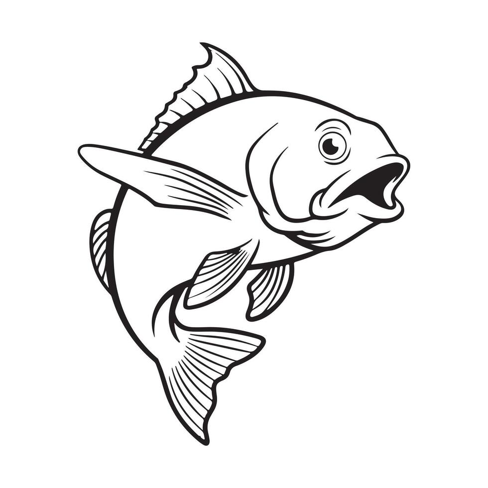 A minimalist line art fish silhouette, featuring sleek curves and elegant fins, set against a white background, symbolizing simplicity and aquatic grace. vector