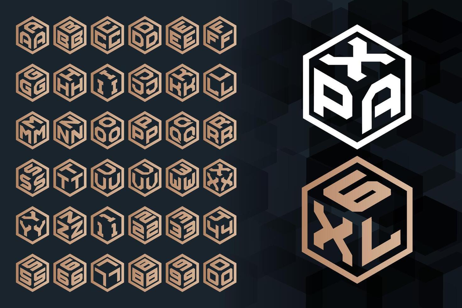Hexagon Logo Cube Letter Font Alphabet Set vector