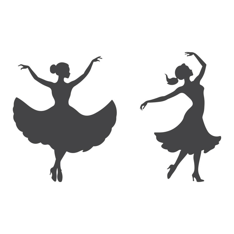 A graceful dancing lady silhouette, capturing flowing movements and elegance, set against a white background, symbolizing rhythm and artistic expression. vector