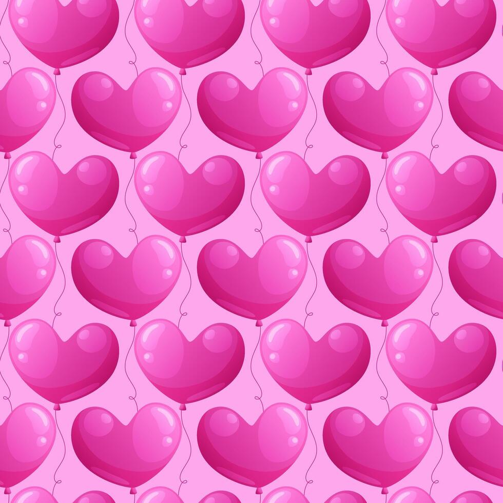 Seamless pattern of pink heart-shaped inflatable balloons. Valentine's day background. February 14. vector