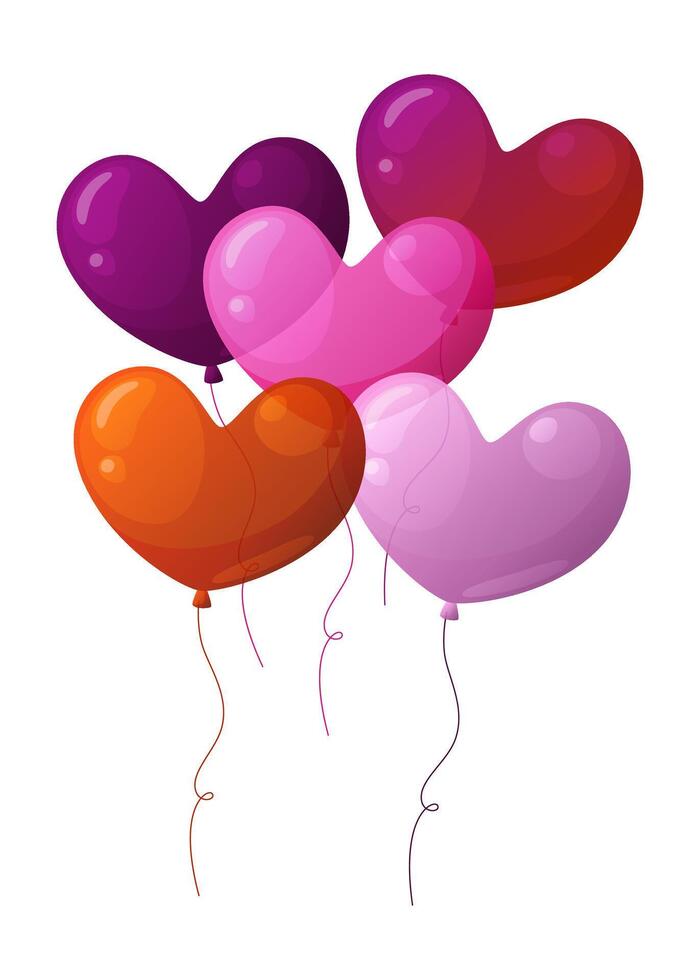 A set of inflatable balloons in the shape of a heart. Holiday, birthday, valentine's day, wedding. Illustration on white background. vector