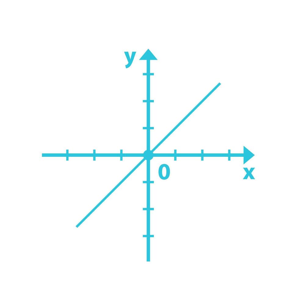Linear function. Through the origin. Isolated on white. Blue icon set. vector