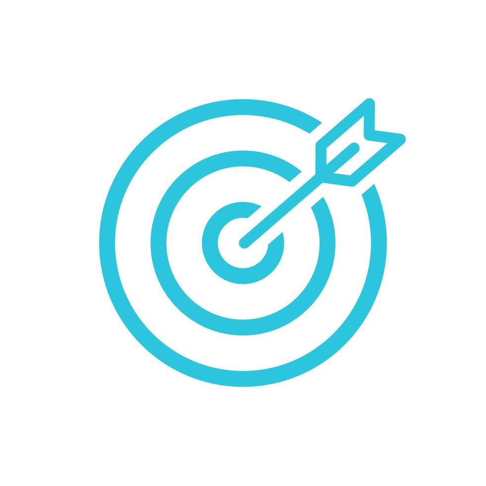 Clear Business Success Icon. Target and Arrow. Isolated on white. Blue icon set. vector