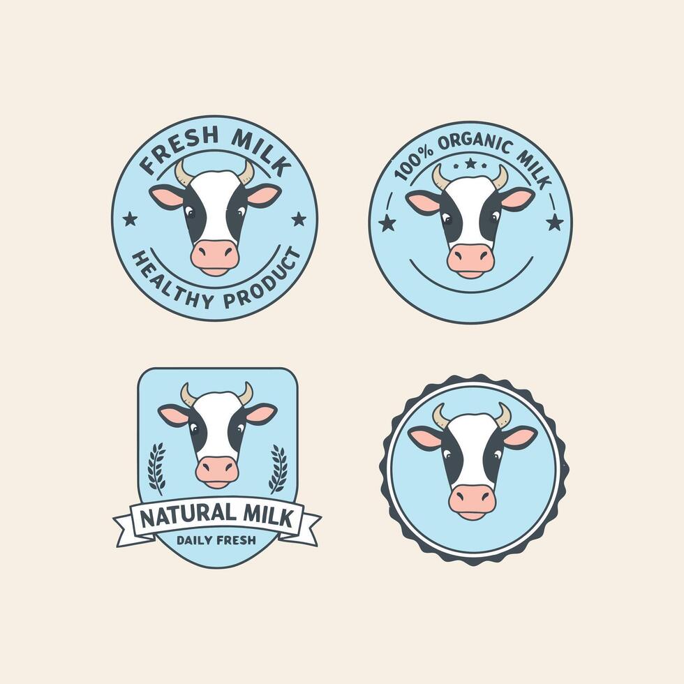 Four Milk Logos Featuring A Cute Cow Design vector