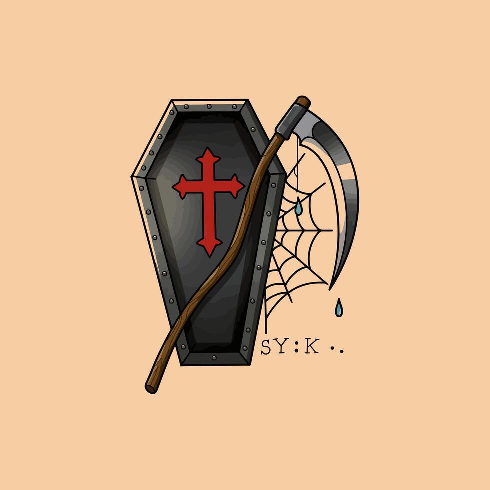 Coffin Cross Scythe Web Design Illustration vector