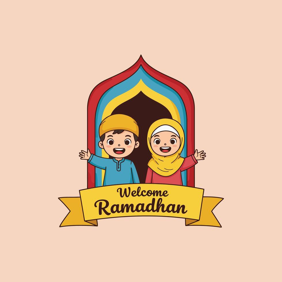 Children Welcome Ramadan Festive Illustration vector