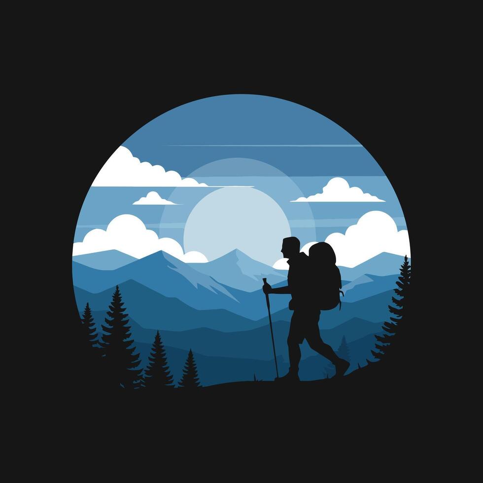 Silhouette Of A Hiker In Majestic Mountain Scenery vector