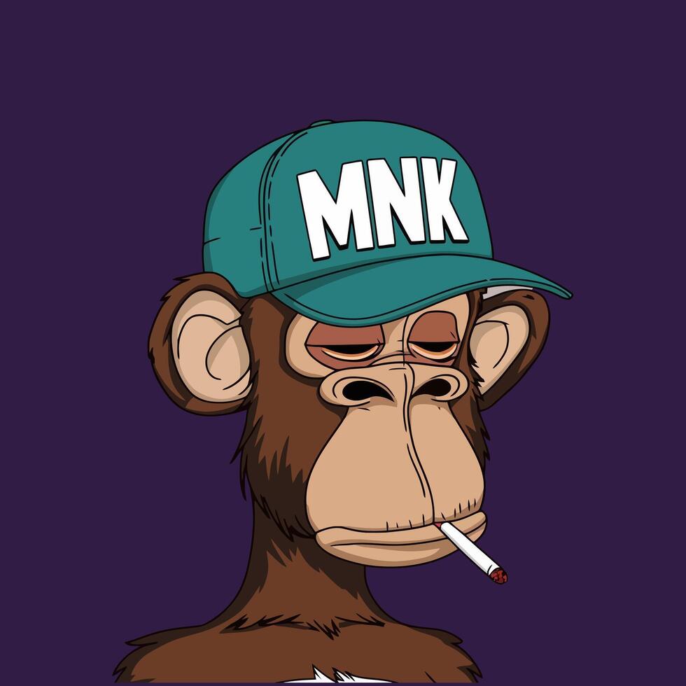 Bored Monkey Wearing Cap Smoking Cigarette vector