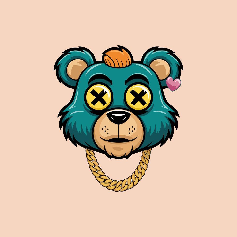 Stylish Teal Bear with Gold Chain and X Eyes vector
