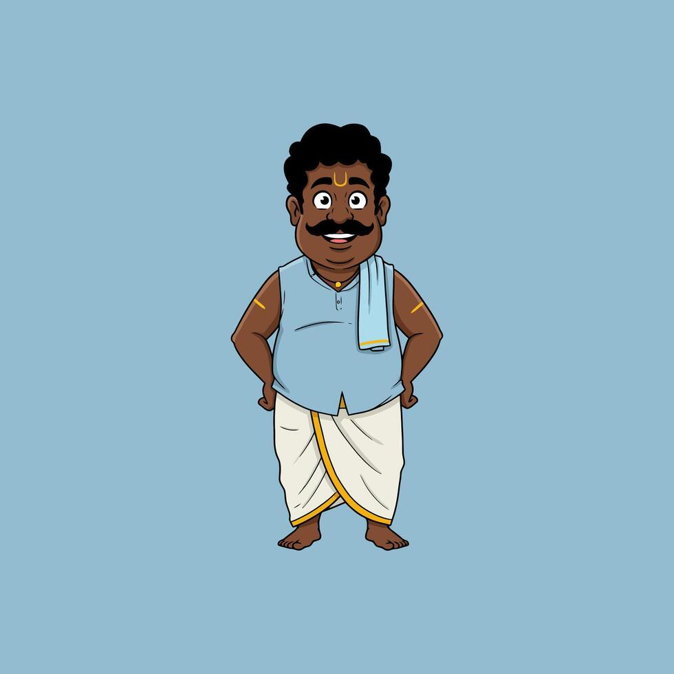 A Cartoon Illustration of a Happy South Indian Man vector