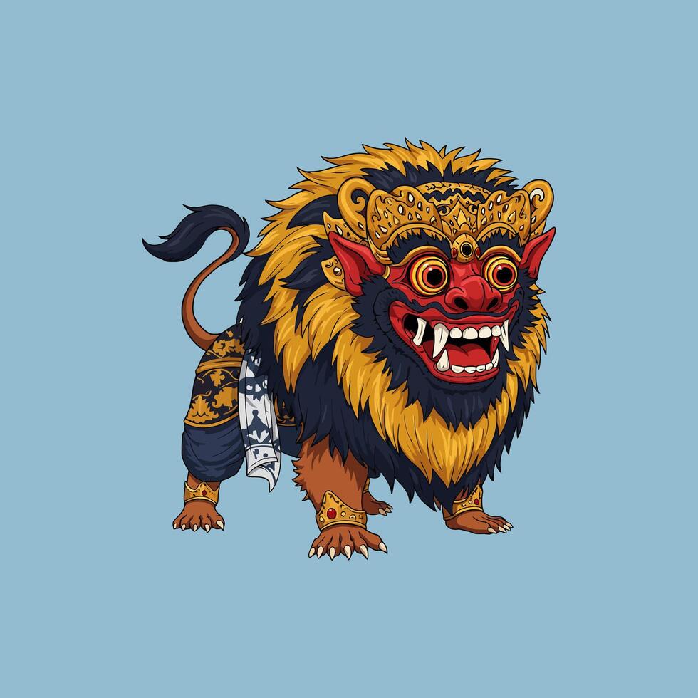 Balinese Lion God Mask Illustration Art Design vector