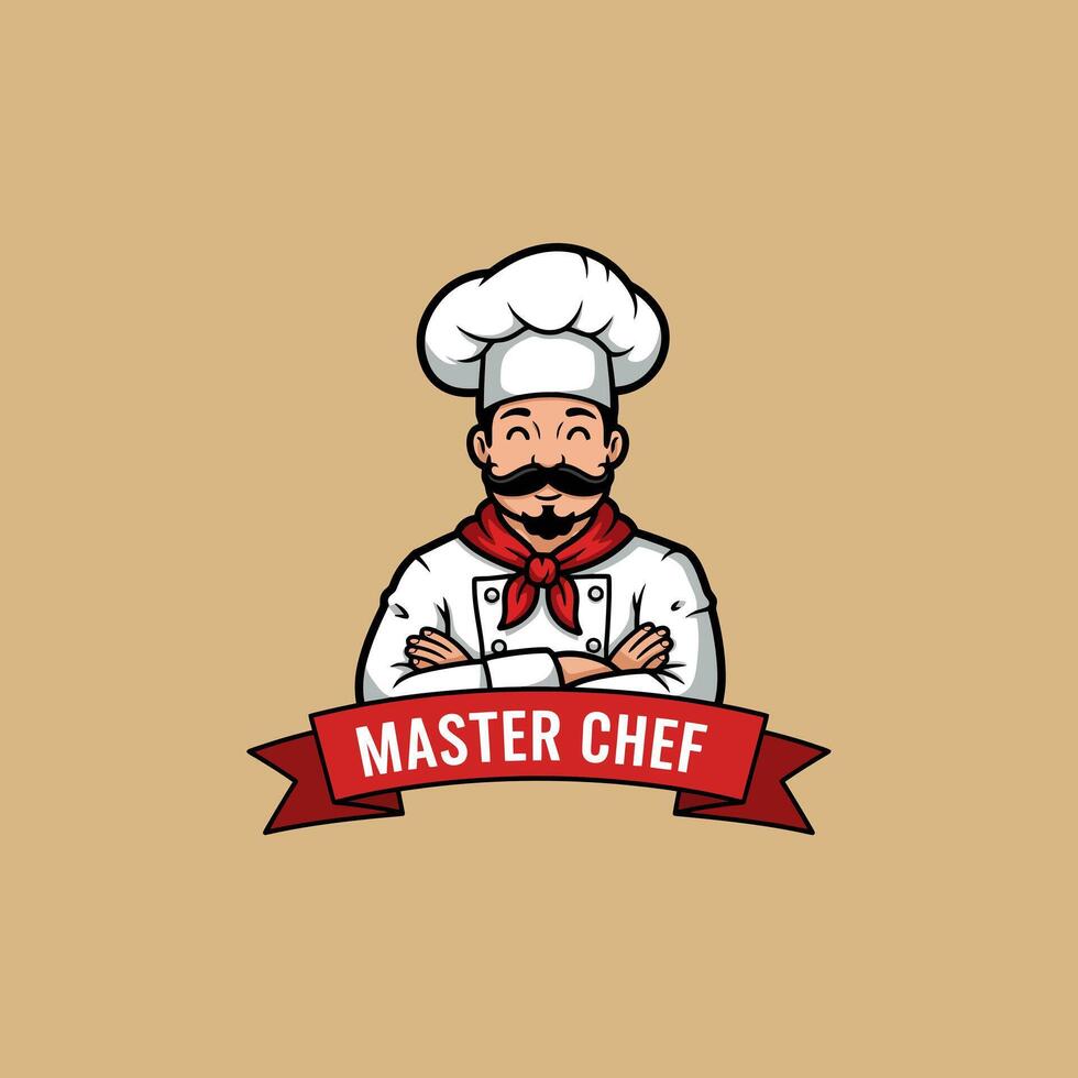 Master Chef Logo Featuring A Smiling Cartoon Chef vector