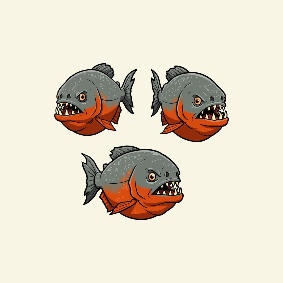 Three Piranha Fish Displaying Sharp Teeth vector