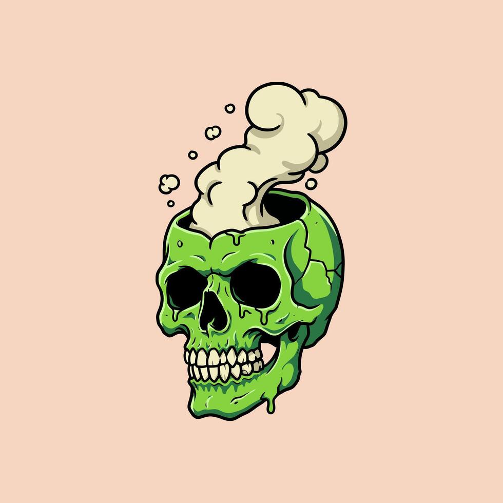 Green Skull With Smoke Emerging From Its Open Top vector