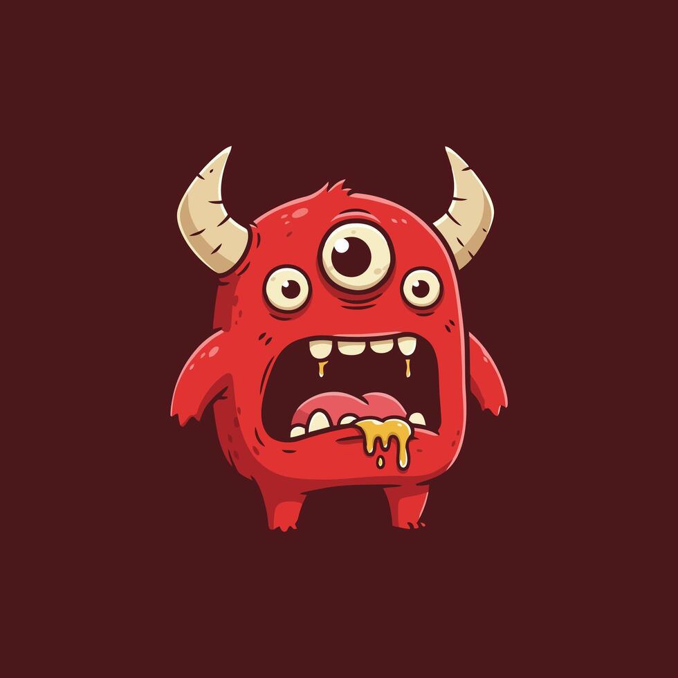 A three eyed red monster drools yellow slime vector