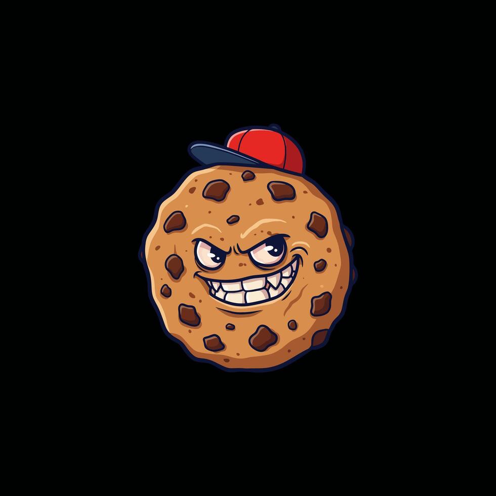 A mischievous chocolate chip cookie wears a red baseball cap vector