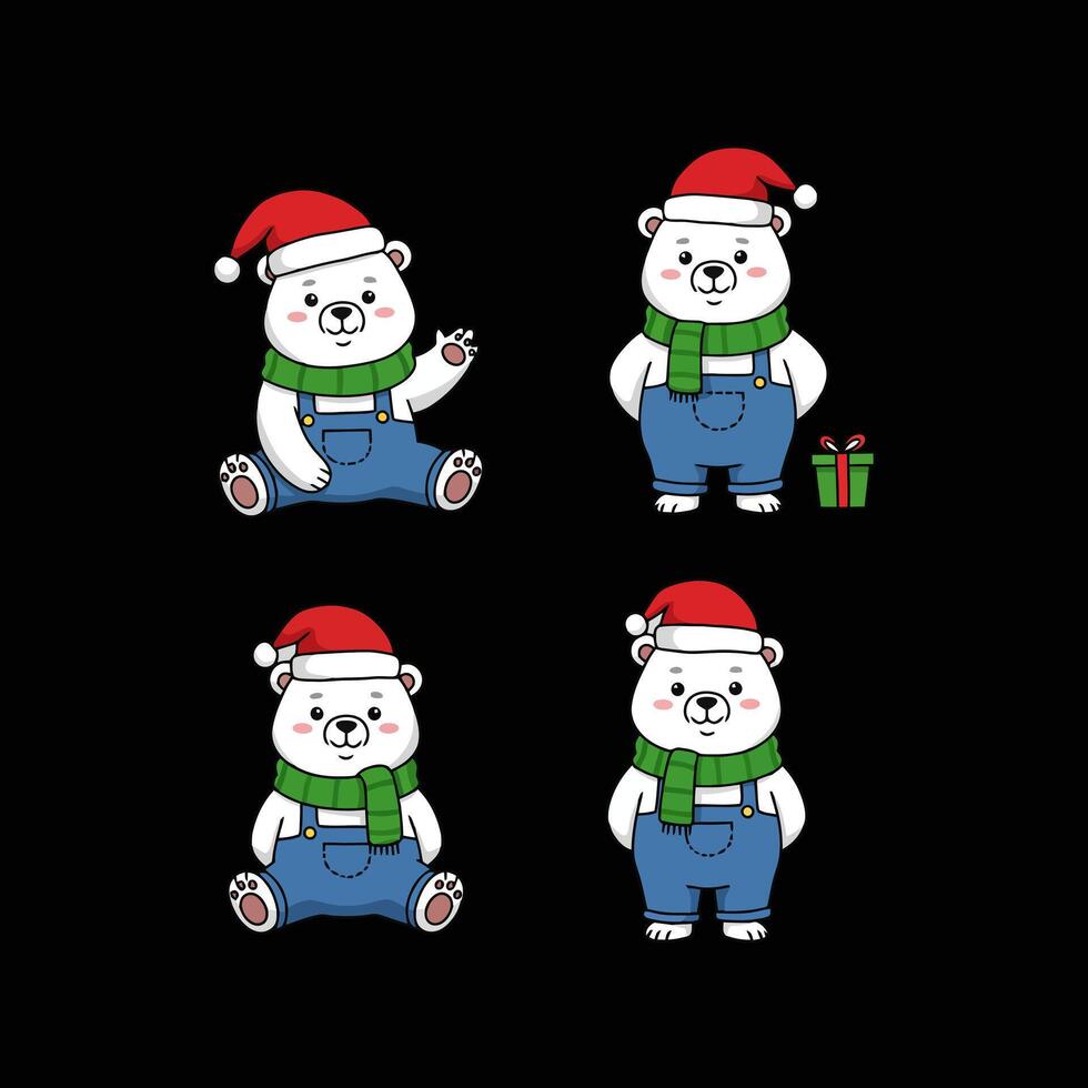 Adorable Polar Bears Celebrate Christmas Wearing Outfits vector