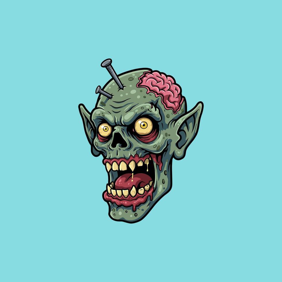 A Grotesque Zombie Alien Head with Nails vector