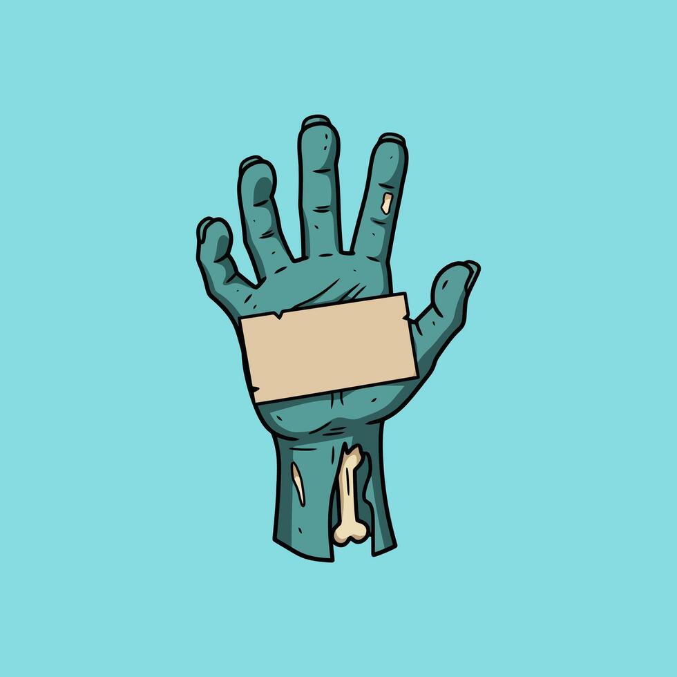 A decaying zombie hand holds a blank sign vector